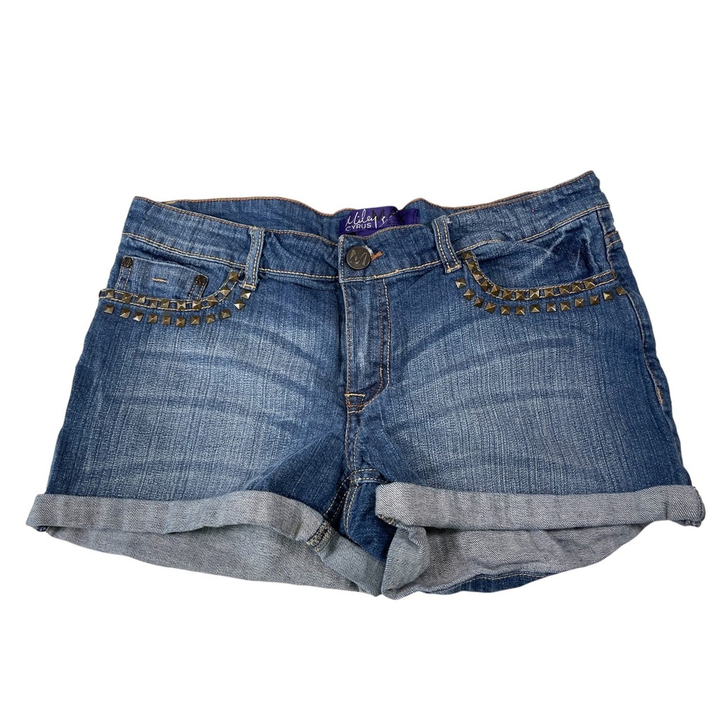Miley Cyrus Max Azria 17 Blue Denim Shorts Studded Cuffed Y2K Indie Sleaze Rock